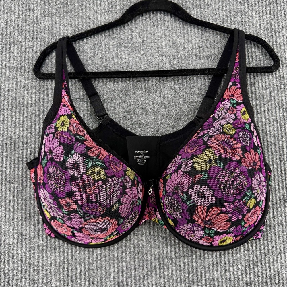 Curvy Couture 40G Floral Mesh Bra Plus Size Womens Underwire Pink Black